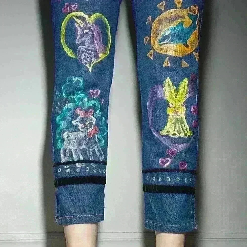 Vintage 90s crazy mom jeans with bedazzled Lisa Frank animals ✦ kidcore jeans ✦ - Picture 3 of 16